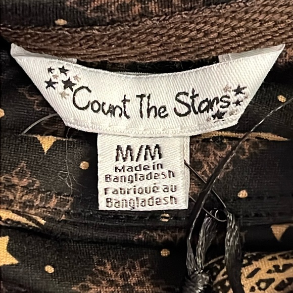 PJ’s * Trees and Stars * 2pc Pajama Top & Shorts Set * size M * Black & Gold * - Picture 3 of 11